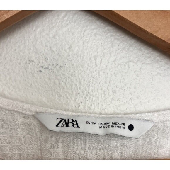 Zara Whimsical White Embroidered V-Neck Lace Cap Sleeves Maxi Dress Cover Up M - Picture 12 of 12